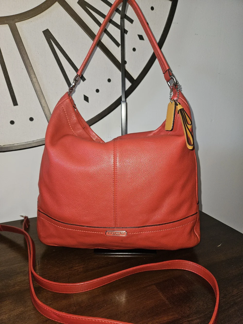 Coach Park Leather Hobo Shoulder Bag with Yellow Tag Accent